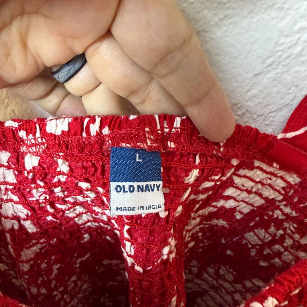 Old Navy Red Floral Fully Smocked Ruffle Strap Top Size L Boho‎ Milkmaid Prairie - Picture 5 of 7